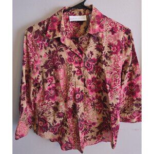 Womens Floral Blouse S First Issue Liz Claiborne Multi Color Floral 100% Cotton